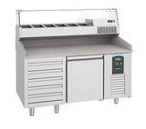 Pizzawerkbank | PRO LINE | 380L | 1 Deur met 5 Deegladen | -2°C/+8°C | Geforceerd | 1550x800x1080(h)mm