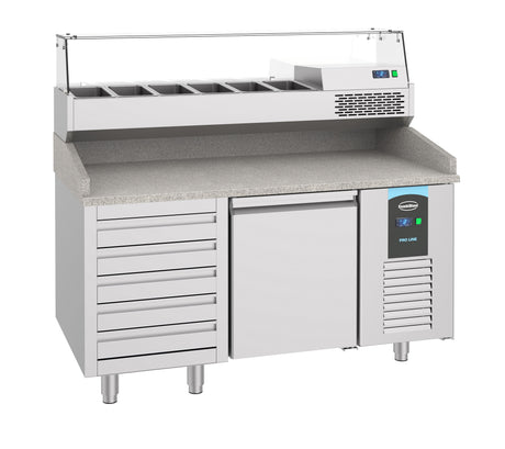 Pizzawerkbank | PRO LINE | 380L | 1 Deur met 5 Deegladen | -2°C/+8°C | Geforceerd | 1550x800x1080(h)mm