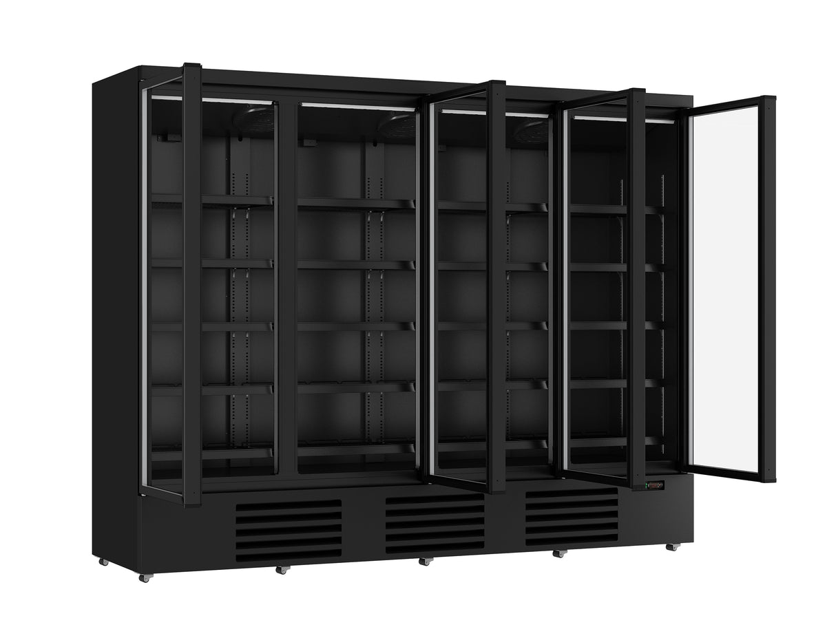 Glasdeur Koelkast Zwart | 2025L | 4 Deuren | 0°C/+10°C | Geforceerd | 2508x710x1997(h)mm