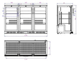 Barkoeler | 3 Glasdeuren | Zwart | 330L | 0°C/+10°C | Statisch + Ventilator | 1350x520x900(h)mm