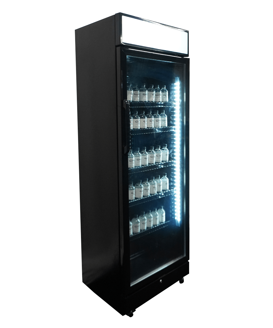 Drankenkoeling met lichtbak | 400L | Zwart | +2°C/+10°C | Statisch | Wielen | 650x595x1950(h)mm