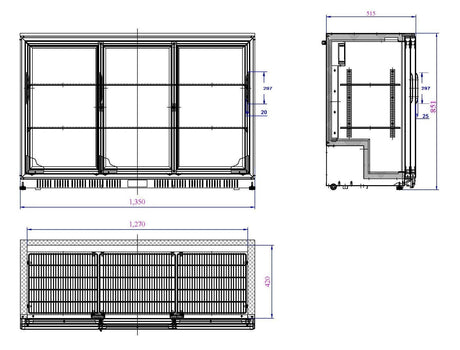 Barkoeler | Schuifdeuren | Zwart | 320L | 0°C/+10°C | Statisch + Ventilator | 1350x520x850(h)mm