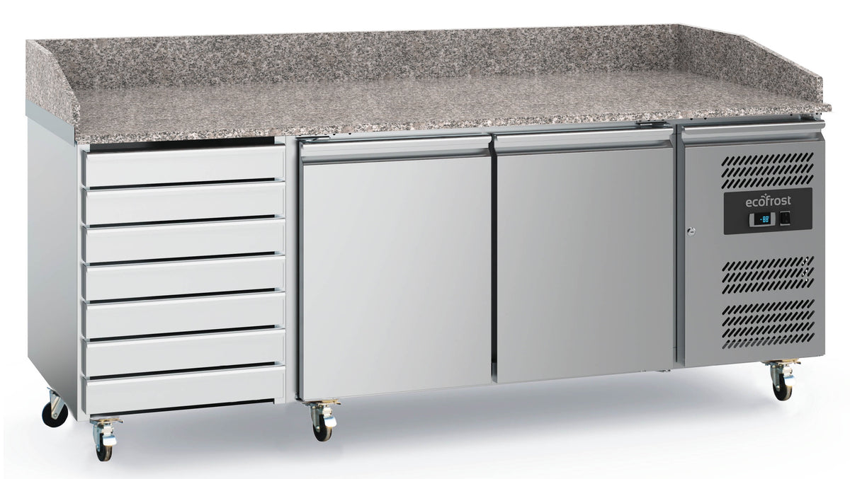 Pizza koelwerkbank | 580L | 2 Deuren 7 laden | +2°C/+8°C | Geforceerd | 2025x800x1000(h)mm