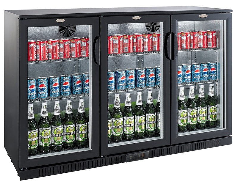 Barkoeler | 3 Glasdeuren | Zwart | 320L | 0°C/+10°C | Statisch + Ventilator | 1350x520x850(h)mm