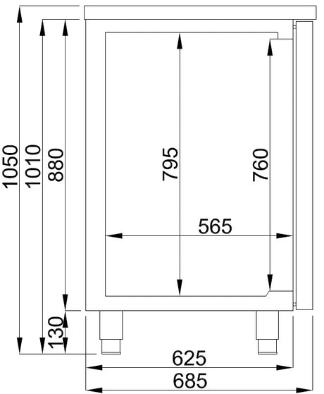 Vatenkoeler | PRO LINE | 1 Deuren | -2°C/+8°C | Geforceerd | Spoelbak (Rechts) | 1550x700x950(h)mm