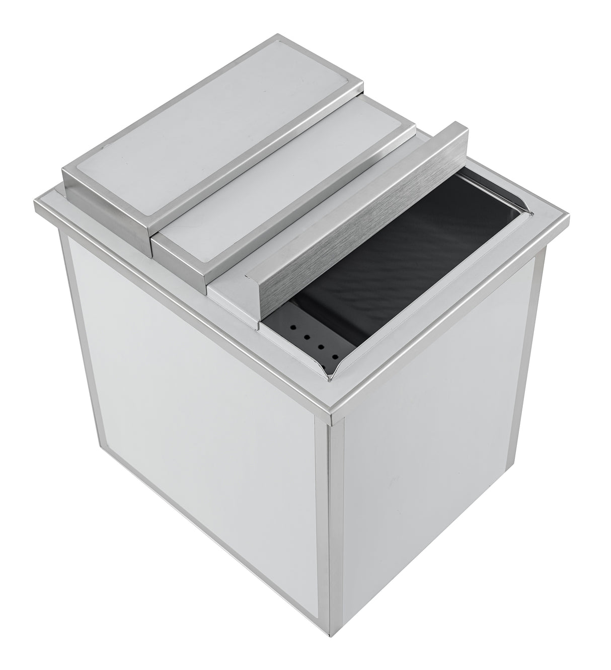 Inbouw-IJsbak | RVS | Schuifdeksel | Afvoeraansluiting | 380x446x524(h)mm
