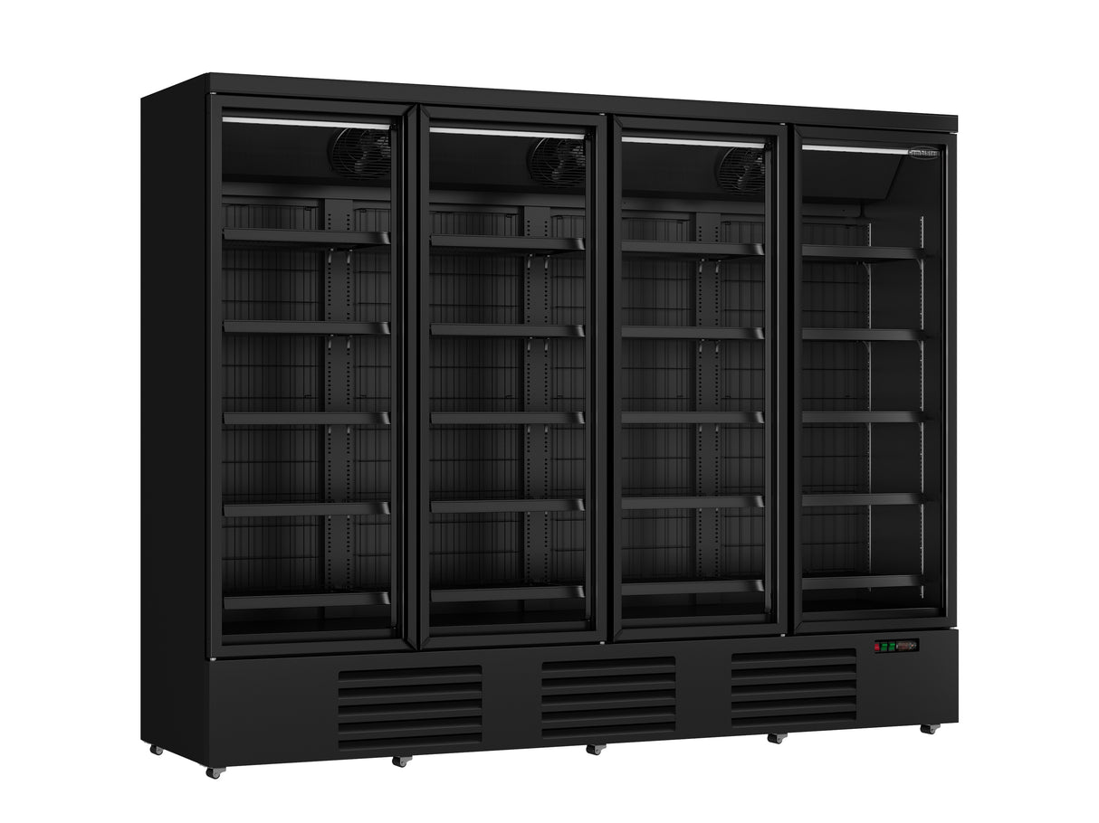 Glasdeur Vrieskast Zwart | 2120L | 4 Deuren | -18°C/-22°C | Geforceerd | 2550x775x2090(h)mm