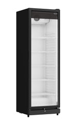 Glasdeur koelkast | 388L | Zwart | +1°C/+9°C | Geforceerd | Wielen | 595x585x1864(h)mm
