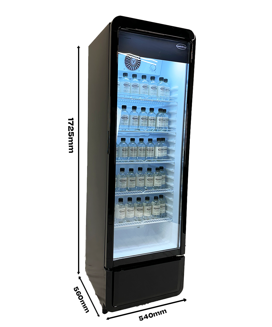 Glasdeur Koelkast | 280L | Zwart | +1°C/+10°C | Geforceerd | Wielen | 540x560x1725(h)mm