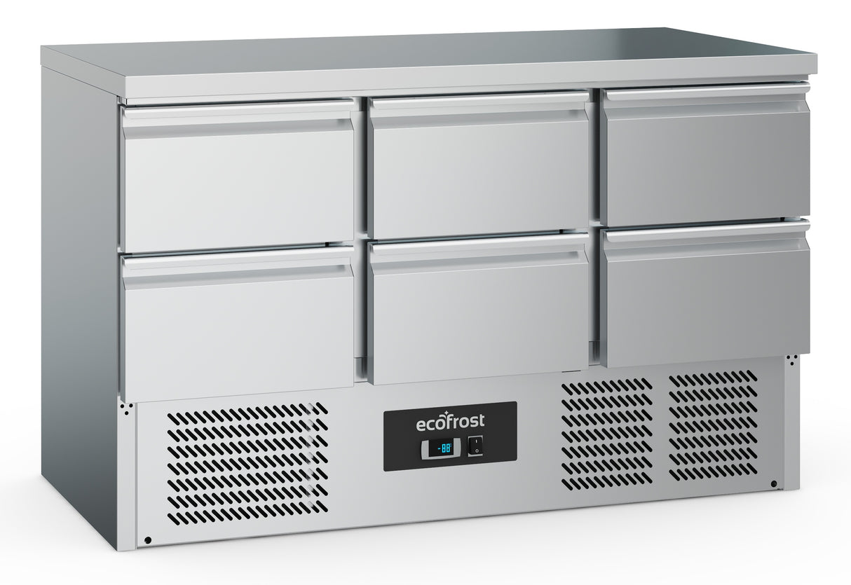 Koelwerkbank 6 Laden | 368L | +2°C/+8°C | Statisch met ventilator | 1365x700x876(h)mm