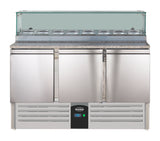 Pizzawerkbank | 444L | 3 Deuren | 8x 1/6 GN | +2°C/+8°C | Geventileerd | 1368x700x1180(h)mm