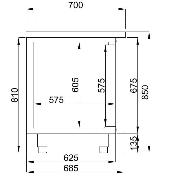 Koelwerkbank | 218L | 2 Deuren + 1 lade | -2°C/+8°C | Geforceerd | 1400x700x850(h)mm