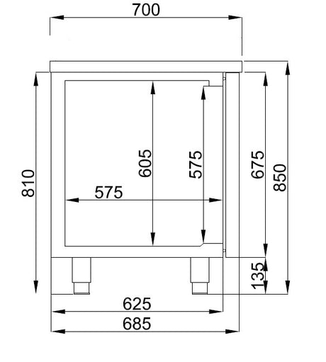 Koelwerkbank | 632L | 4 Deuren + 1 Lade | -2°C/+8°C | Geforceerd | 2330x700x850(h)mm