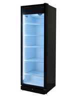 Glasdeur koelkast | 388L | Zwart | +1°C/+9°C | Geforceerd | Wielen | 595x585x1864(h)mm