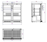 Barkoeler | 2 Glasdeuren | Zwart | 198L | 0°C/+10°C | Statisch + Ventilator | 900x520x850(h)mm
