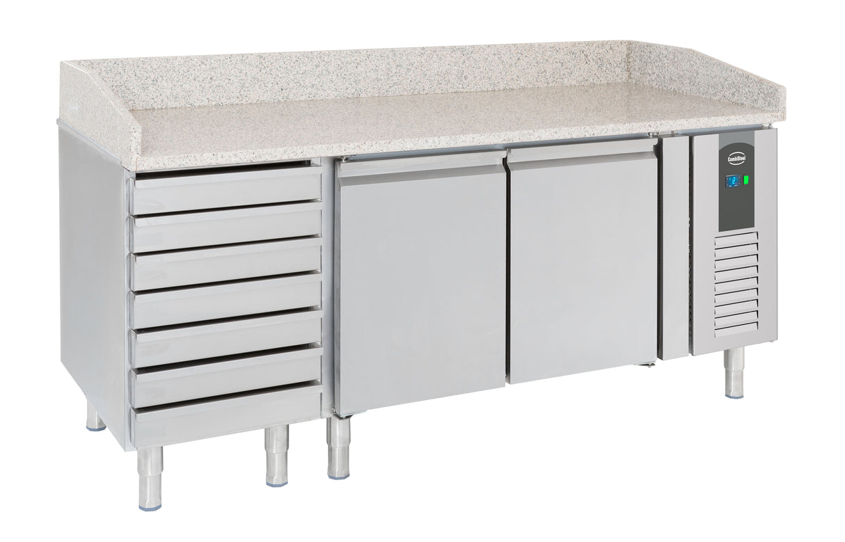 Pizzawerkbank | 580L | 2 Deuren + 7 Deegladen | +2°C/+8°C | Geforceerd | 2025x800x1000(h)mm