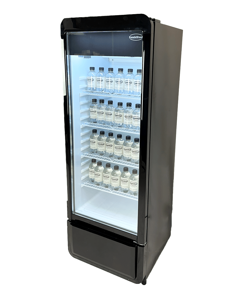 Glasdeur Koelkast | Laag Model | 240L | Zwart | +1°C/+10°C | Geforceerd | Wielen | 540x560x1525(h)mm