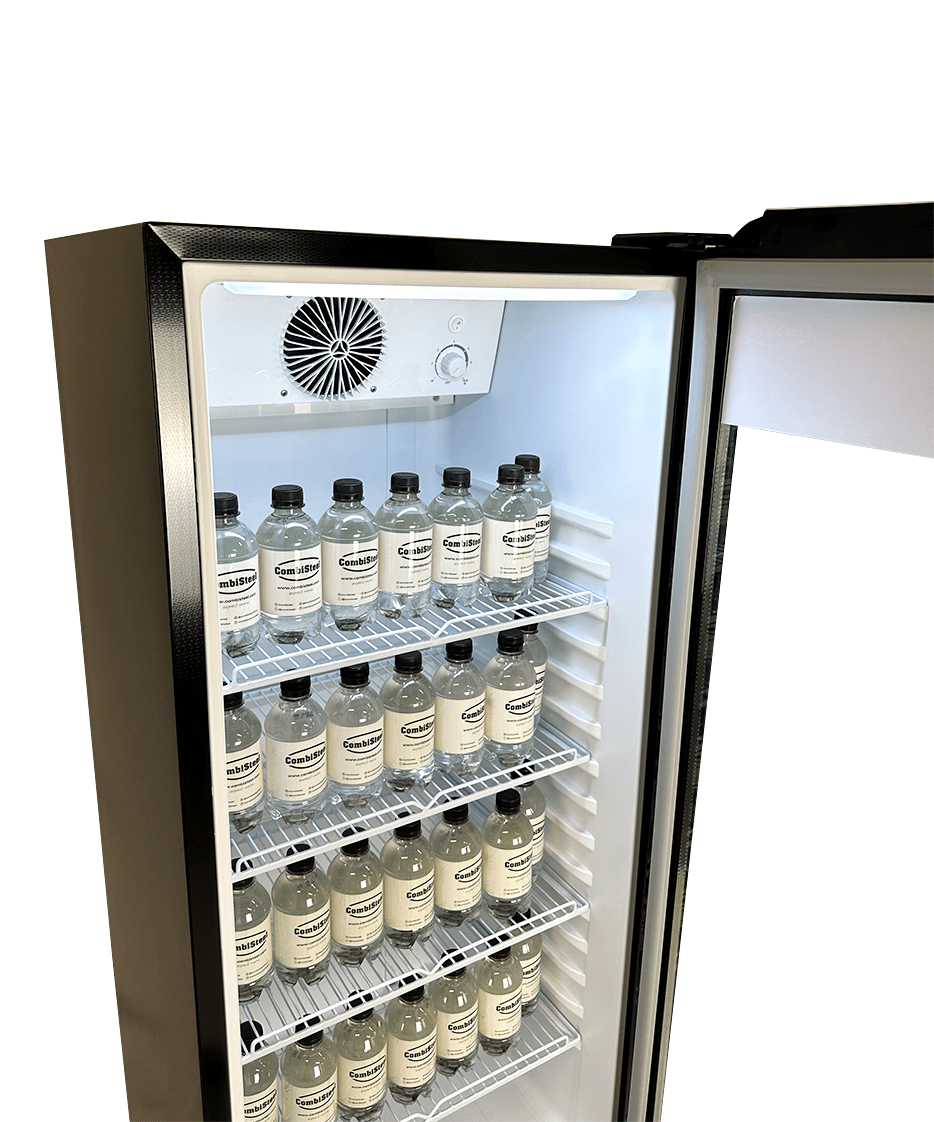 Glasdeur Koelkast | Laag Model | 240L | Zwart | +1°C/+10°C | Geforceerd | Wielen | 540x560x1525(h)mm