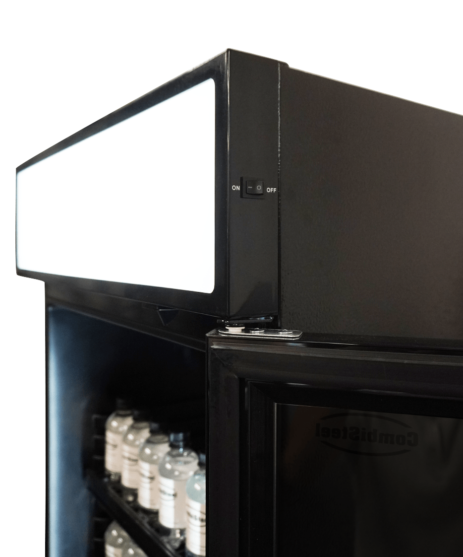 Drankenkoeling met lichtbak | 400L | Zwart | +2°C/+10°C | Statisch | Wielen | 650x595x1950(h)mm