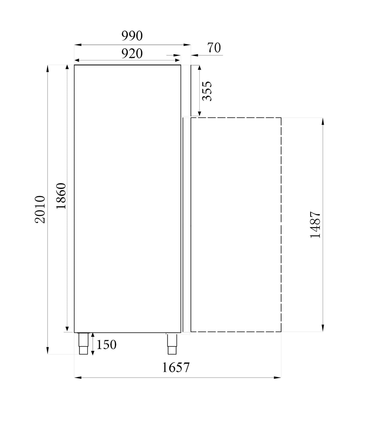 Bakkers-vrieskast | RVS | 737L | -18°C/-22°C | Geventileerd | 740x990x2010(h)mm