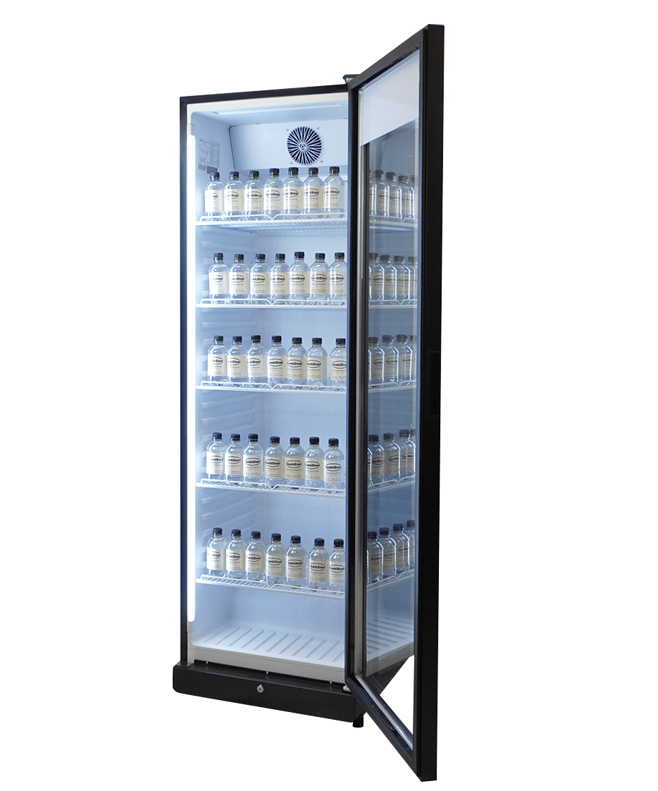 Glasdeur koelkast | 388L | Zwart | +1°C/+9°C | Geforceerd | Wielen | 595x585x1864(h)mm