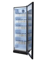 Glasdeur koelkast | 388L | Zwart | +1°C/+9°C | Geforceerd | Wielen | 595x585x1864(h)mm