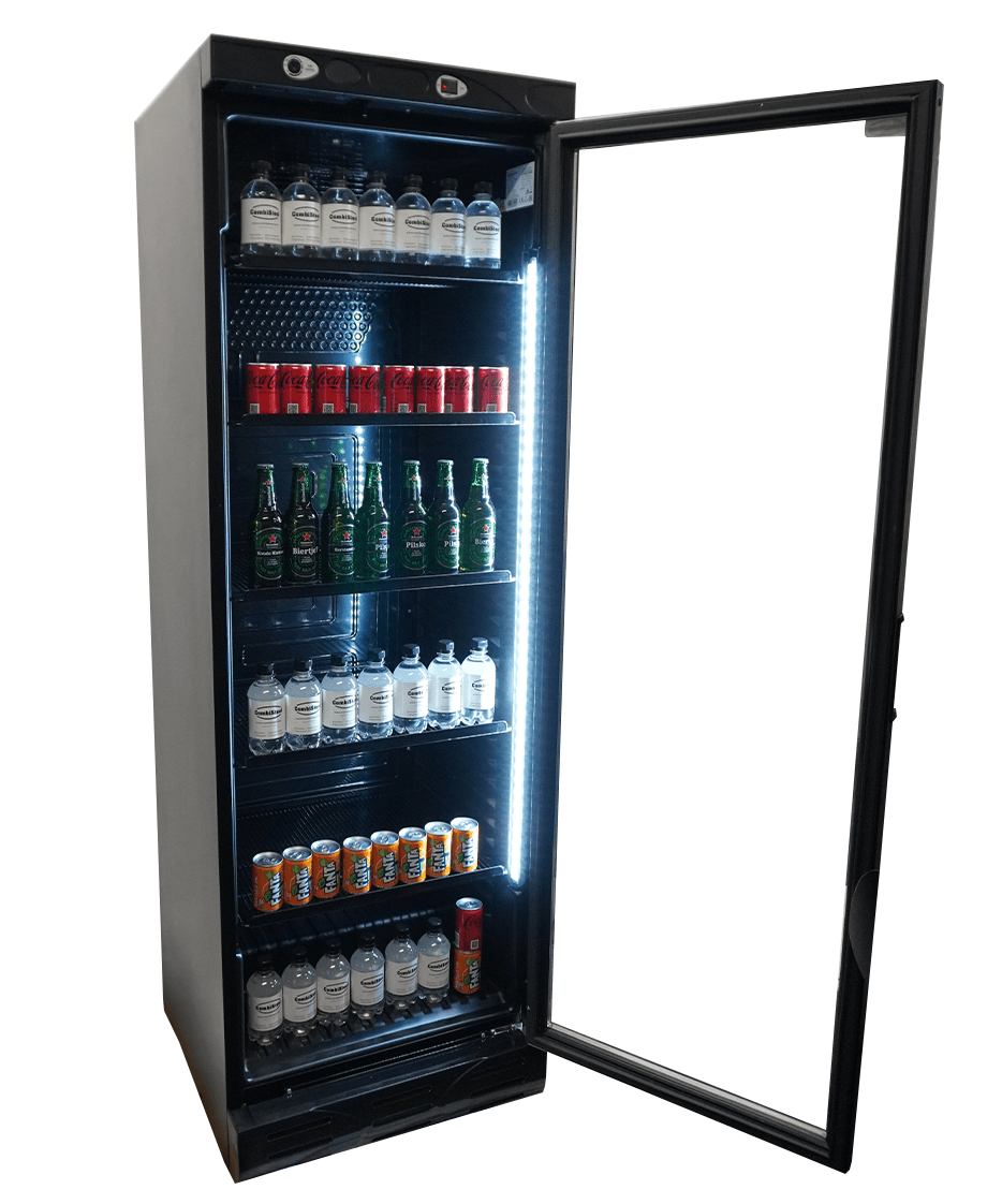 Drankenkoeling Zwart | 382L | Glasdeur | +4°C/+10°C | Statisch met Ventilator | 595x650x1850(h)mm