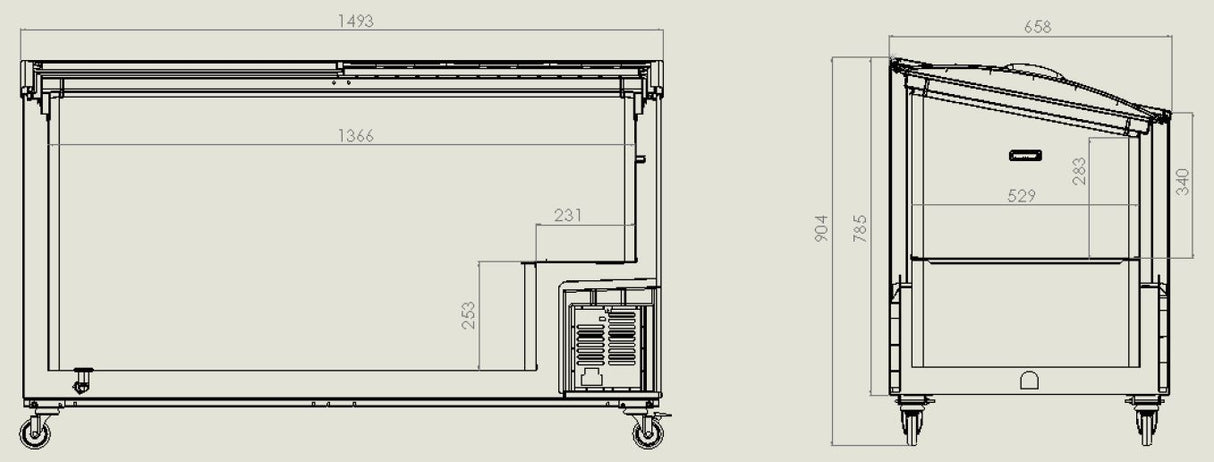 Vrieskist 461L | -18°C /-24°C| Statisch | schuifdeksel | 1494x659x879(h)mm