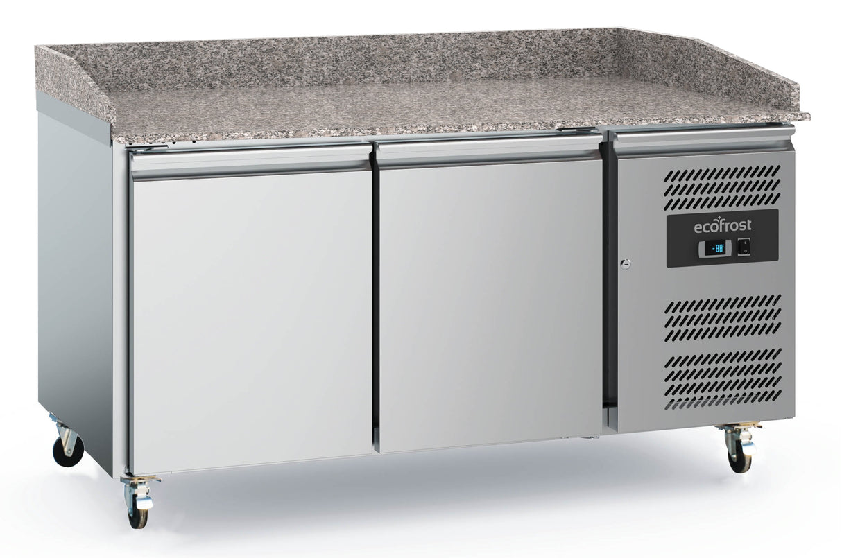 Pizza koelwerkbank | met wielen| 390L | 2 Deuren | +2°C/+8°C | Geforceerd | 1515x800x1000(h)mm