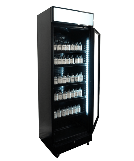 Drankenkoeling met lichtbak | 400L | Zwart | +2°C/+10°C | Statisch | Wielen | 650x595x1950(h)mm