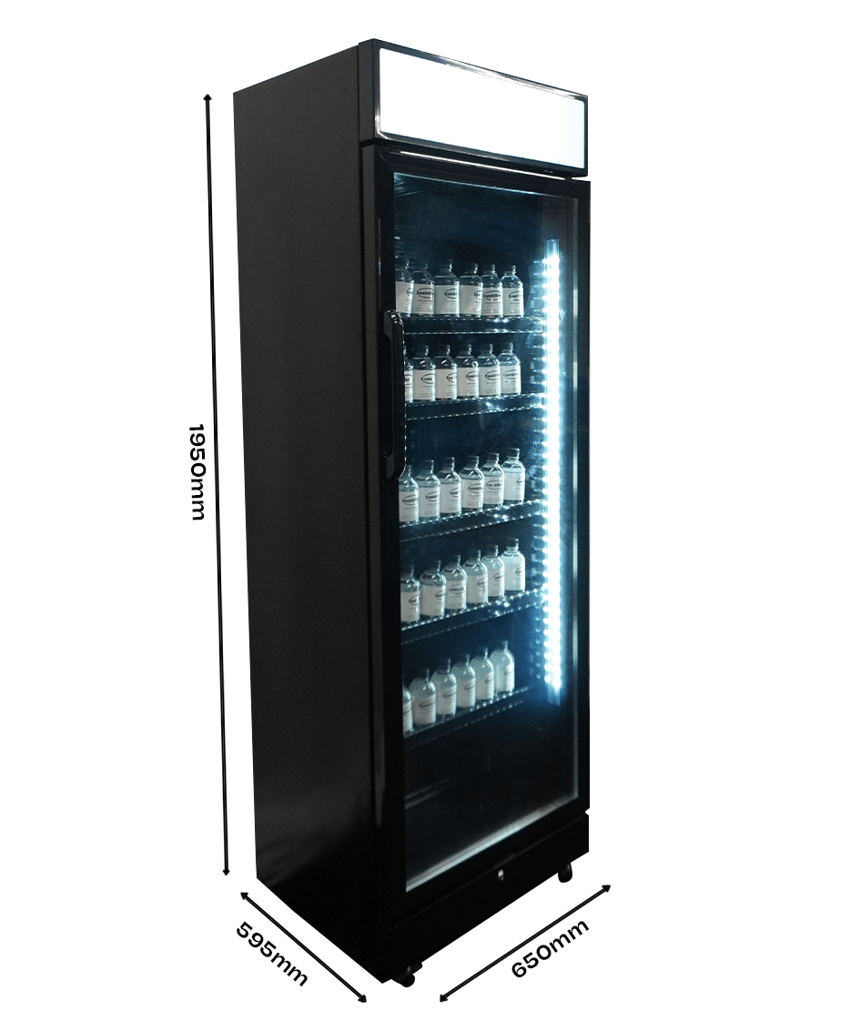 Drankenkoeling met lichtbak | 400L | Zwart | +2°C/+10°C | Statisch | Wielen | 650x595x1950(h)mm