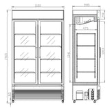 Glasdeur Koelkast | Wit | 750L | Schuifdeuren | +2°C/+10°C | Geforceerd | 1120x610x1965(h)mm