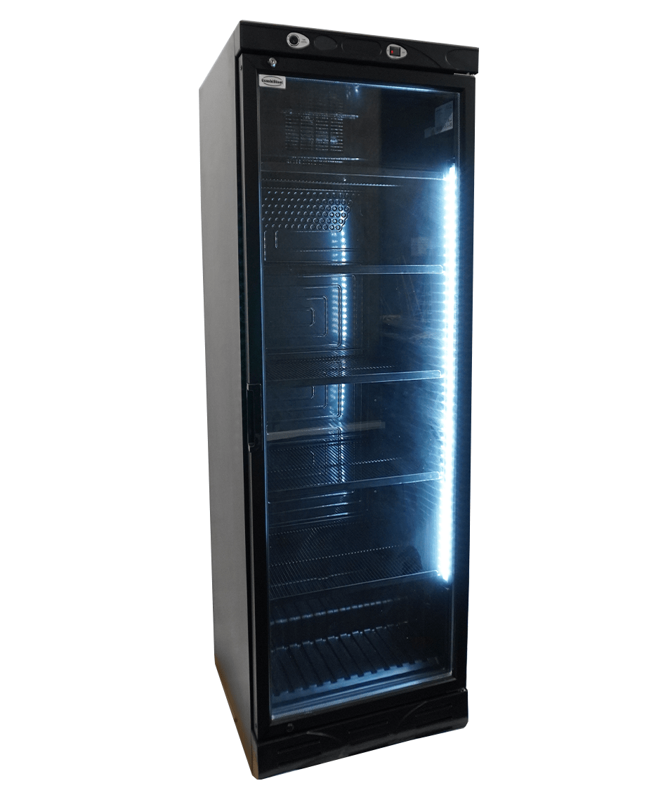 Drankenkoeling Zwart | 382L | Glasdeur | +4°C/+10°C | Statisch met Ventilator | 595x650x1850(h)mm