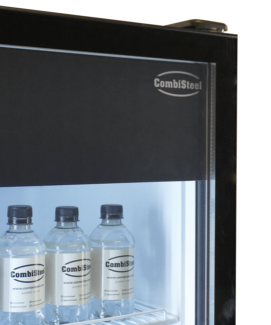 Glasdeur koelkast | 388L | Zwart | +1°C/+9°C | Geforceerd | Wielen | 595x585x1864(h)mm