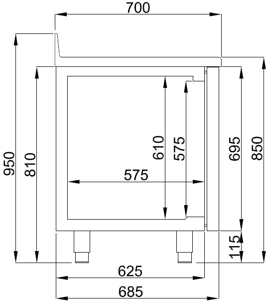 Koelwerkbank | ENERGY LINE | 218L | 2 Deuren (1/1 GN) | -2°C/+8°C | Geforceerd | Achteropstand | 1300x700x860(h)mm