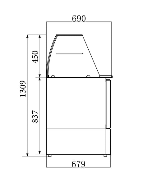 Gekoeld saladette met glasopstand | 2x 1/1 GN 2,5x 1/1 GN PAN | +2°C/+8°C | Statisch met ventilator | 900x700x850/1310(h)mm