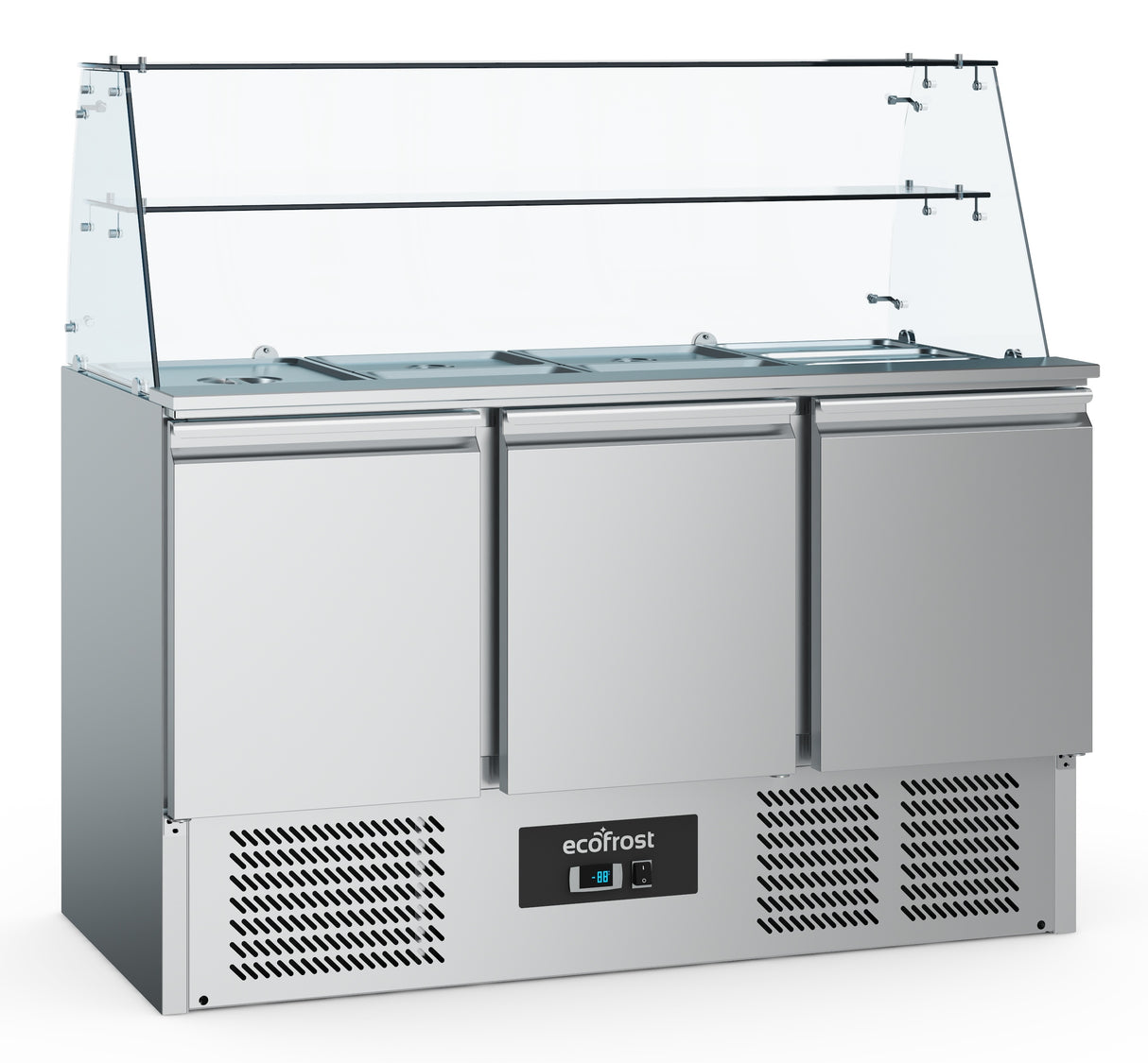 Gekoeld saladette met glasopstand | 4x 1/1 GN | +2°C/+8°C | Statisch met ventilator | 1365x700x850(h)mm