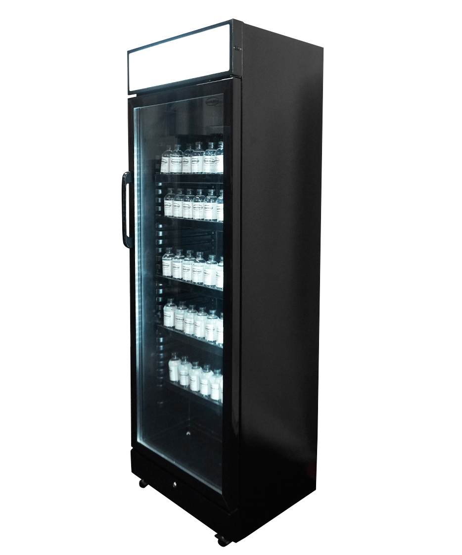Drankenkoeling met lichtbak | 400L | Zwart | +2°C/+10°C | Statisch | Wielen | 650x595x1950(h)mm