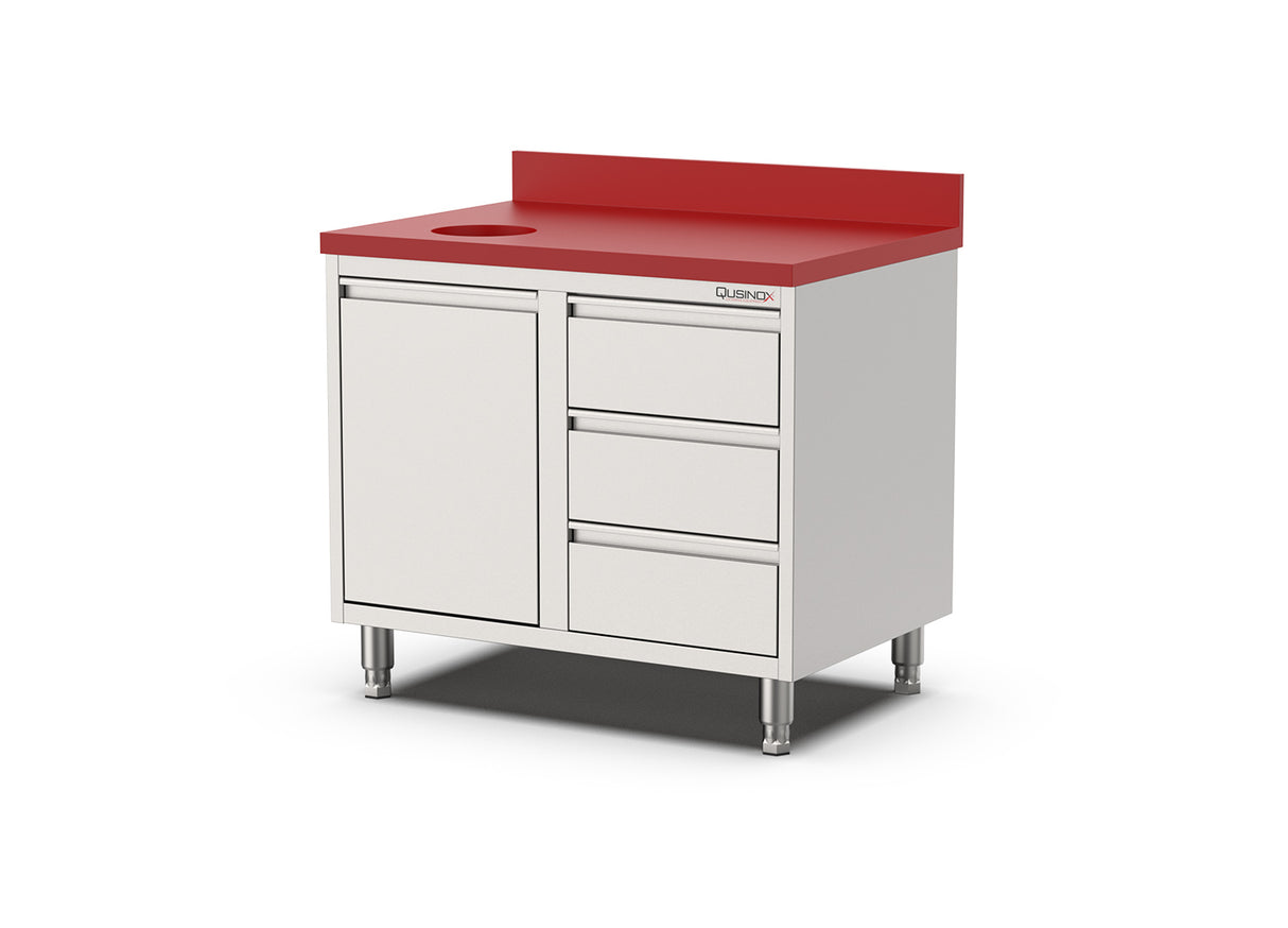 Polyethyleen werkbank met laden rechts en kanteldeur | 1000x700x900(h)mm